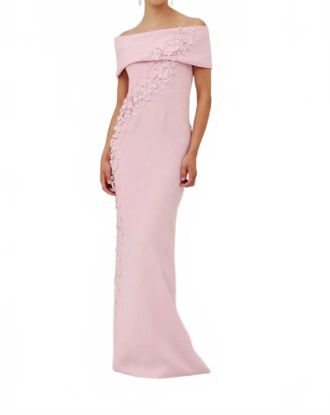 Catherine Regehr Roll Collar Gown With Full Apple Blossom Spray In Orchid
