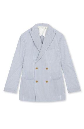 Fortela Double Breasted Seersucker Cotton Jacket in Blue at Nordstrom, Size 48 Eu