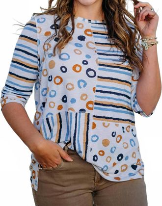 Multiples 3/4 Sleeve Scoop Neck Multi Panel Top