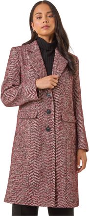 Roman Womens Petite Herringbone Smart Coat - Red - Size 12 UK