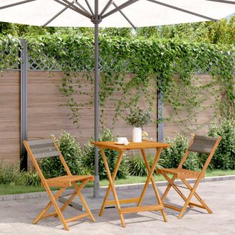 vidaXL Juego De Bistro De 3 Piezas Polipropileno Y Madera Maciza Gris Vidaxl