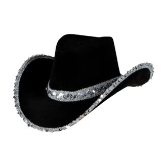 Generic Momolaa Cowboy Hat Women Sparkly Cowgirl Hats with Sequin Wide Brim Fancy Dress Accessory Perfect for Party Cowboy Costumes Stage Show Dance Shows Bla