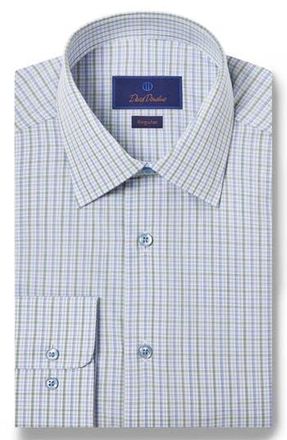David Donahue Regular Fit Check Dress Shirt in Blue/Grass at Nordstrom Rack, Size 17.5 - 36/37