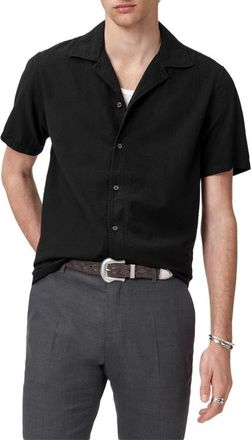 John Varvatos Cotton Seersucker Camp Shirt in Black at Nordstrom, Size Medium