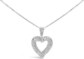 House of Brilliance 925 Sterling Silver 1.00 Cttw Baguette and Round Diamond Open Heart Pendant Necklace at Nordstrom