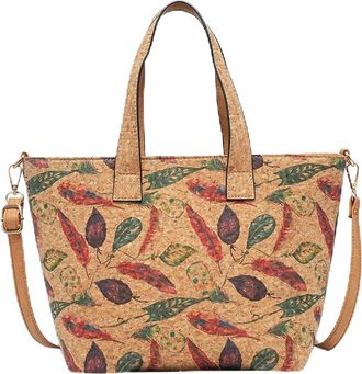 Generic Cork Print Multifunctional Tote Bag | Uni Bag with Designs, Adjustable Shoulder Strap, 36x24x15cm, Zippered Interior and Exterior Pockets (Red Feather