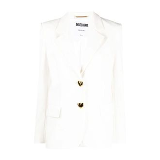 Moschino Blazers, female, White, Size: M Heart Buttons Blazer
