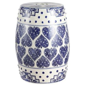 Jonathan Y Designs Happy Hearts 17.8 Chinoiserie Ceramic Drum Garden Stool in Blue/white at Nordstrom