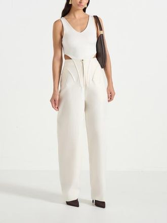 Mani&egrave;re De Voir Rena High Waisted Corset Sculptural Trousers in Off White at Nordstrom, Size 12