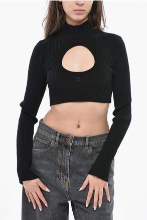 Courr&egrave;ges Ribbed Crop Top with Cut-Out size L