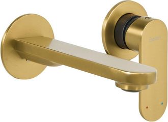 Beliani Beliani - Grifo Monomando De Lat&oacute;n Empotrado Para Lavabo En Pared Dorado Guatavia