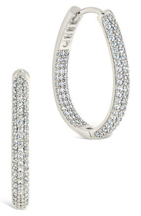 Sterling Forever Mallory Pav&egrave; Cubic Zirconia Hoop Earrings in Silver at Nordstrom