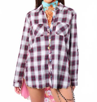 Aratta Alice Long Sleeve Button-Up Top In Off White/wine