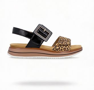 Remonte D1j53 Womens Ankle Strap Sandals Beige/black - Multicolour Leather - Size UK 6.5