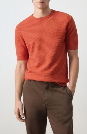 Mango Waffle Knit T-Shirt in Medium Pink at Nordstrom, Size Xx-Large
