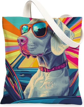 Generic Weimaraner Dog Canvas Tote Bag for Shopping 13x15, Pop Aesthetic Funky Puppy Reusable Grocery Print Pattern Bag for Women, Cool Pet Beach Aesthetic Pa