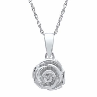 MAX + STONE Sterling Silver Rose Pendant Necklace on 18 inch Rope Chain
