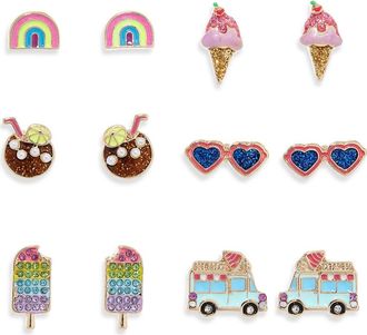 Leith 6-Pack Ice Treat Assorted Stud Earrings in Red Multi- Gold at Nordstrom Rack