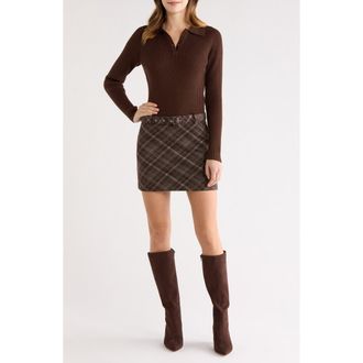ASTR the Label Baylie Mixed Media Long Sleeve Sweater Dress in Brown at Nordstrom, Size X-Small