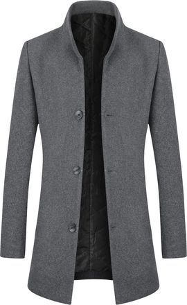 AlltheMen Mens Winter Trench Wool Coat Warm Casual Elegant Jacket Overcoat Slim Fit Mid Length Coat Grey (Thick) 3XL