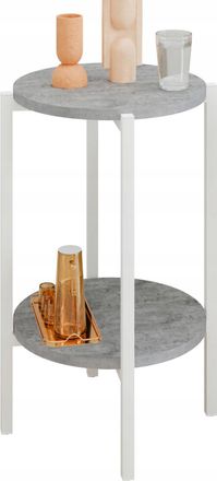 OEM Mesita Auxiliar Redonda Tipo Loft Con Estante, 35x35x62 Cm, Metal Blanco
