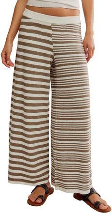 Free People Allyson Stripe Wide Leg Pants in Olive Stone Combo at Nordstrom, Size Medium