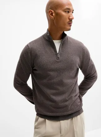 Le 31 Mens Zip-neck silky knit sweater
