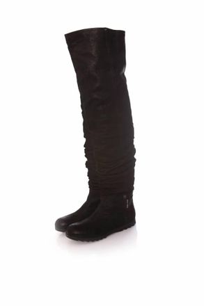 Prada Pre-owned Womens black long leather wrinkle boots. - Size 37.5 EU/IT