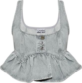 Ganni Denim Tanktop - Dames - Tops zonder mouwen - Grijs - M - Denim - Tops