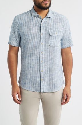 Johnnie-O Ennis Hangin Out Stripe Short Sleeve Stretch Cotton Button-Up Shirt in Indigo at Nordstrom, Size Xx-Large