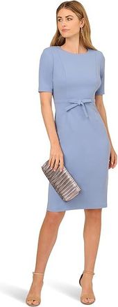 Adrianna Papell Mini Bow Front Sheath Dress Womens Dress French Blue : 16, Elastane/Polyester