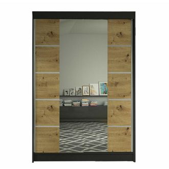 Mirjan24 Mobilier1 - Armario Closico 151, Negro + Roble Artisan, 200x120x58cm, Puertas De Armario: Correderas, N&uacute;mero De Estantes: 0