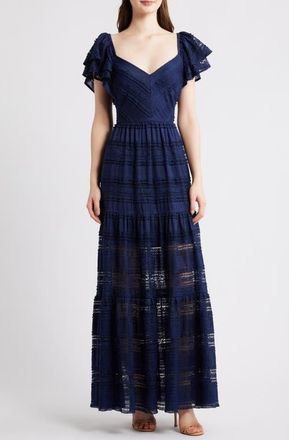 Eliza J Stretch Lace Gown in Navy at Nordstrom, Size 16