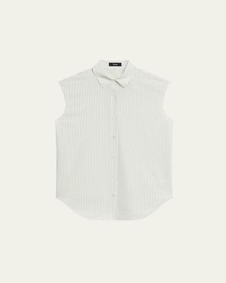 Theory Stripe Sleeveless Boyfriend Shirt