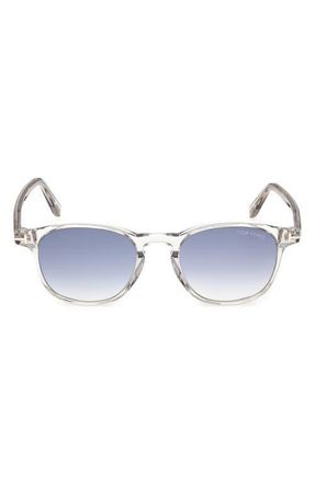 Tom Ford Holt 50mm Gradient Round Sunglasses in Shiny Grey /Blue Lens at Nordstrom