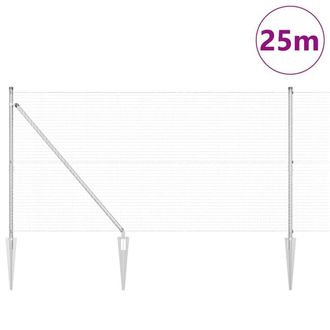 Berkfield Home Modern Welded Wire Fence with 13 Spike Posts 1, 2x25 m Galvanised Steel in Silver