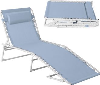 Best Choice Products Patio Chaise Lounge Chair, Outdoor Portable Adjustable Pool Recliner w/ Pillow - French Blue/White