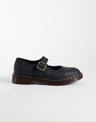 Dr. Martens Mary Jane scarpe con stampa floreale goffrata nere crazy horse-Nero