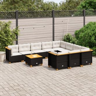 vidaXL Set De Sof&aacute;s De Jard&iacute;n 11 Pzas Y Cojines Rat&aacute;n Sint&eacute;tico Negro Vidaxl