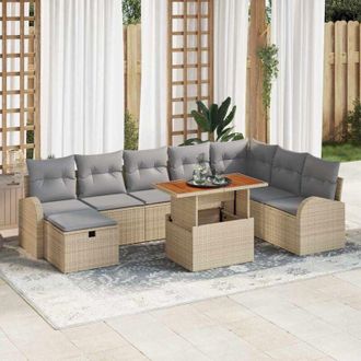 vidaXL Vidaxl - Conjunto De Sof&aacute; De Jard&iacute;n Con Coj&iacute;n 9 Pcs Beige Polirat&aacute;n