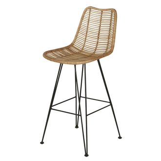 Maisons du monde Taburete alto de cocina de mimbre y acero negro, alt. 65 cm