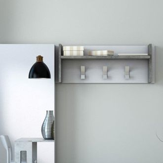 Terraneo Perchero De Pared Con Estante Y 3 Ganchos, Blanco Y Hormig&oacute;n, 90x29x34 Cm - Terraneo