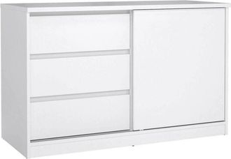 Dmora Credenza Nathalie, Buffet da soggiorno, Madia da salotto, Dispensa da cucina, 119x50 h76 cm, Bianco lucido - Dmora