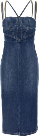 Nensi Dojaka Blue Cotton Midi Womens Dress