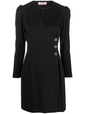 Twin-Set long-sleeve wrap dress - women - Viscose/Polyamide/Spandex/Elastane - 44 - Black