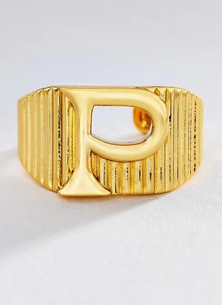 Luv AJ Initial Ridged Signet Ring