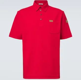 Moncler Leather-trimmed cotton piqu&eacute; polo shirt