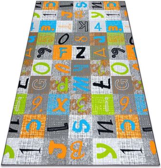 RugsX Alfombra Para Ni&ntilde;os Jumpy Patchwork, Letras, N&uacute;meros Gris / Naranja / Azul Multicolour 100x400 Cm