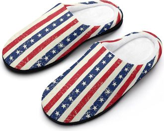 Generic U.S.A Star Flag Mens House Slippers Memory Foam Washable Cotton Slip on Home Shoes