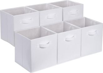 OEM Cubo De Almacenamiento De Tela Plegable B&aacute;sico Con Asa, Paquete De 6, Blanco Liso
